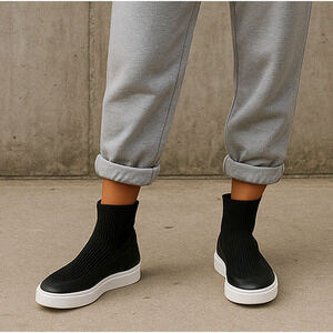 Greats Brooklyn 7 Hightop Sneakers Sock Boots $199 Stretch Ankle Bootie Black